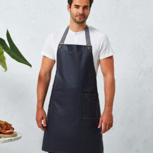 District waxed-look denim bib apron